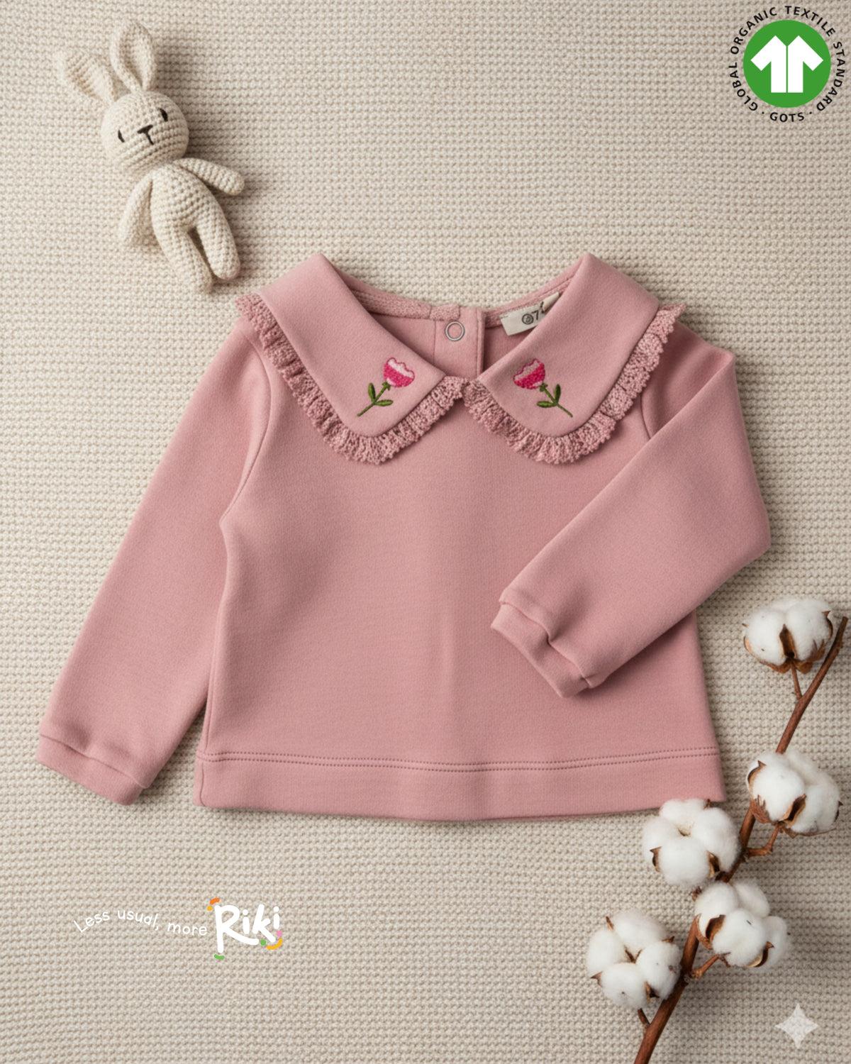 Crystal Baby Organik Nakışlı Dantelli Bebek Üst – Gül Kurusu