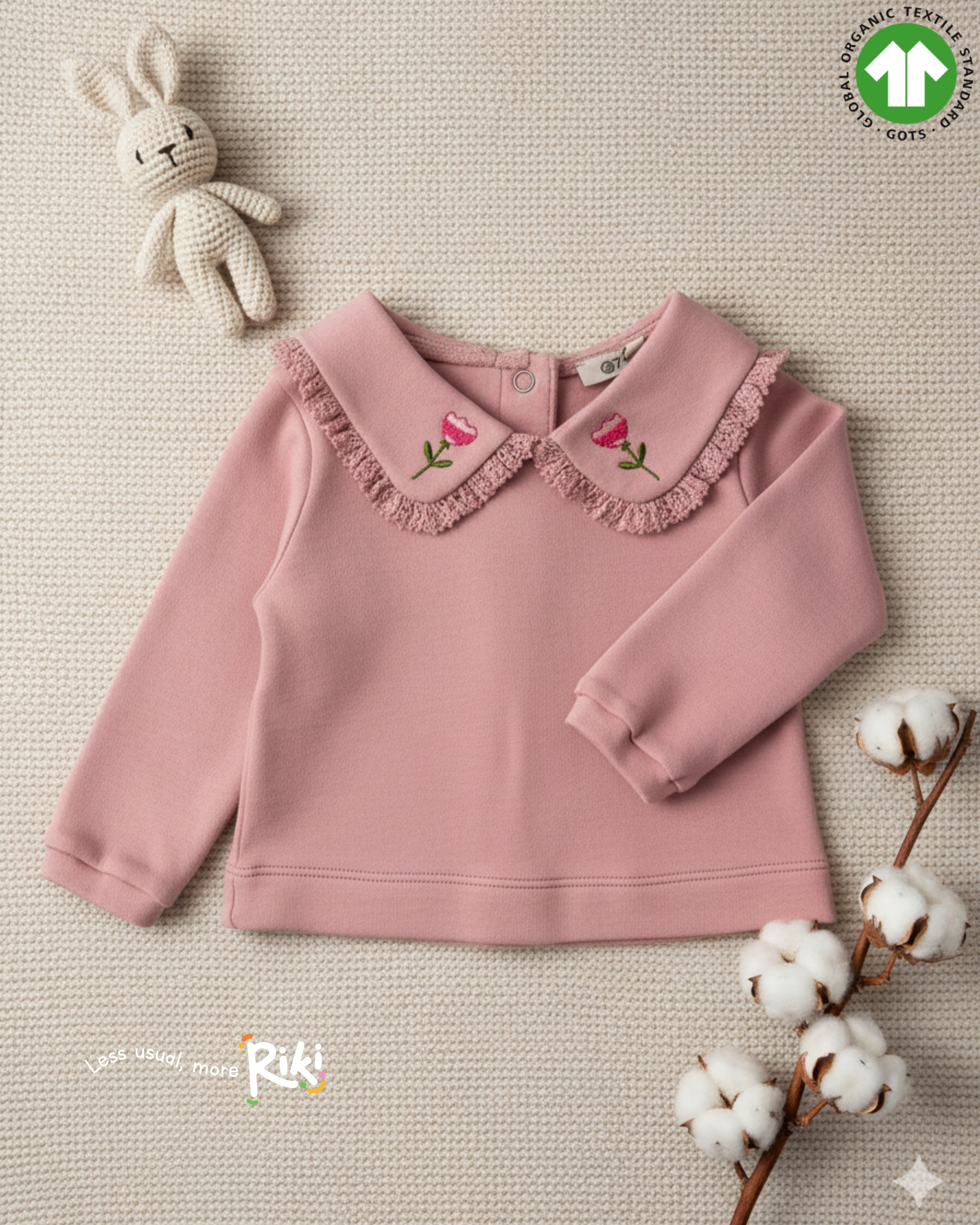 Crystal Baby Organik Nakışlı Dantelli Bebek Üst – Gül Kurusu