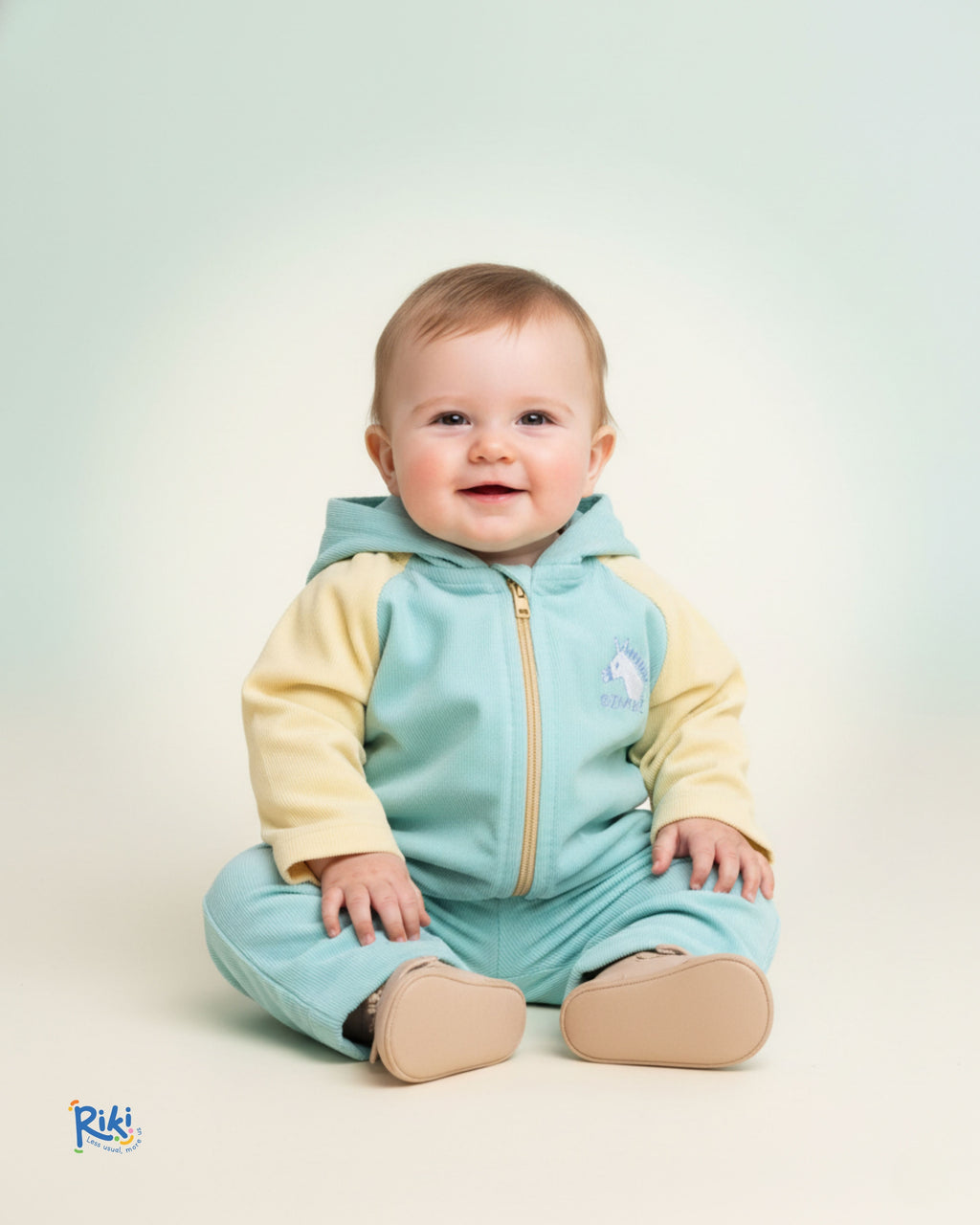 Crystal Baby İnce Fitilli Kadife Kapüşonlu Fermuarlı Ceket – Mint & Limon Sarısı