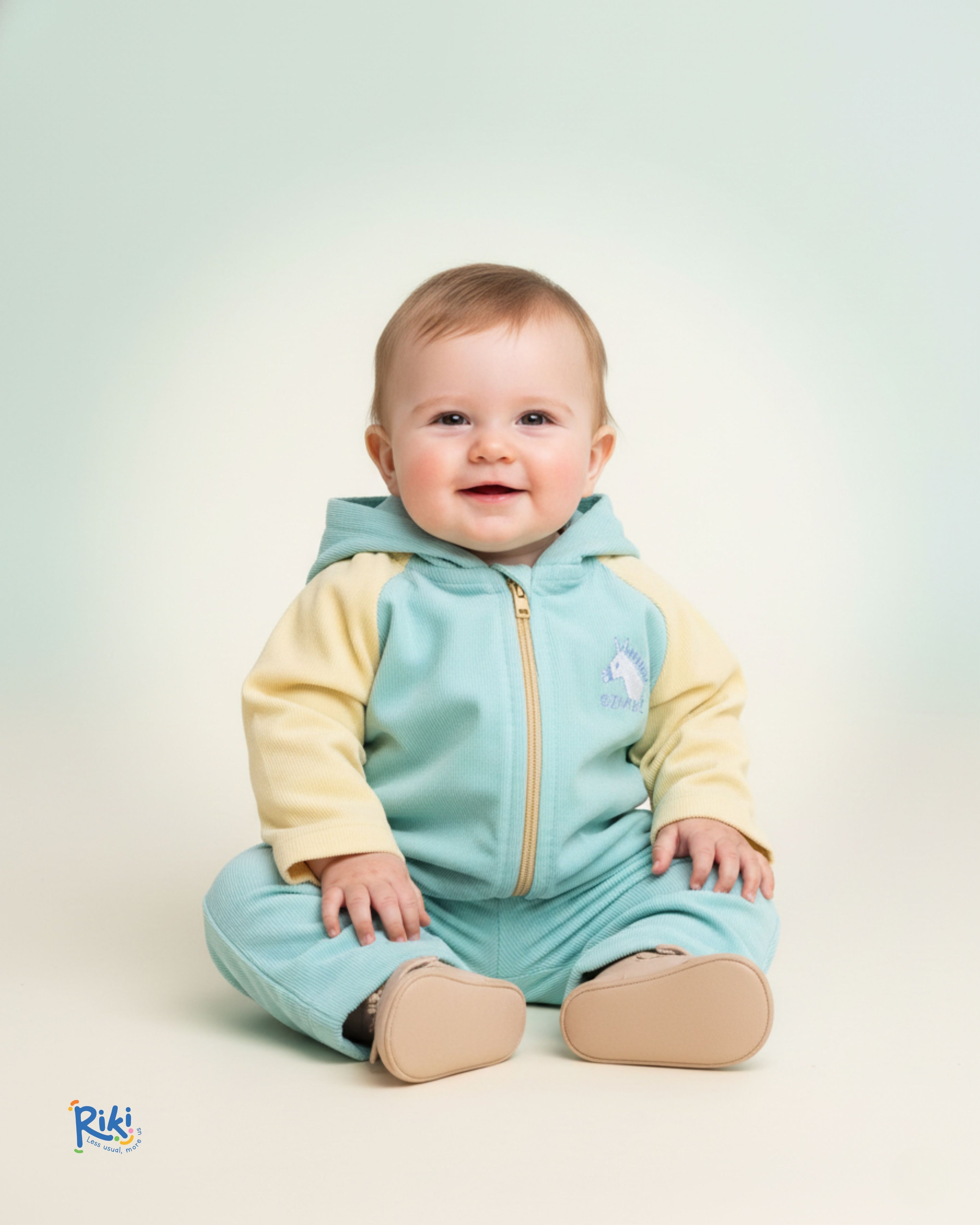 Crystal Baby İnce Fitilli Kadife Kapüşonlu Fermuarlı Ceket – Mint & Limon Sarısı