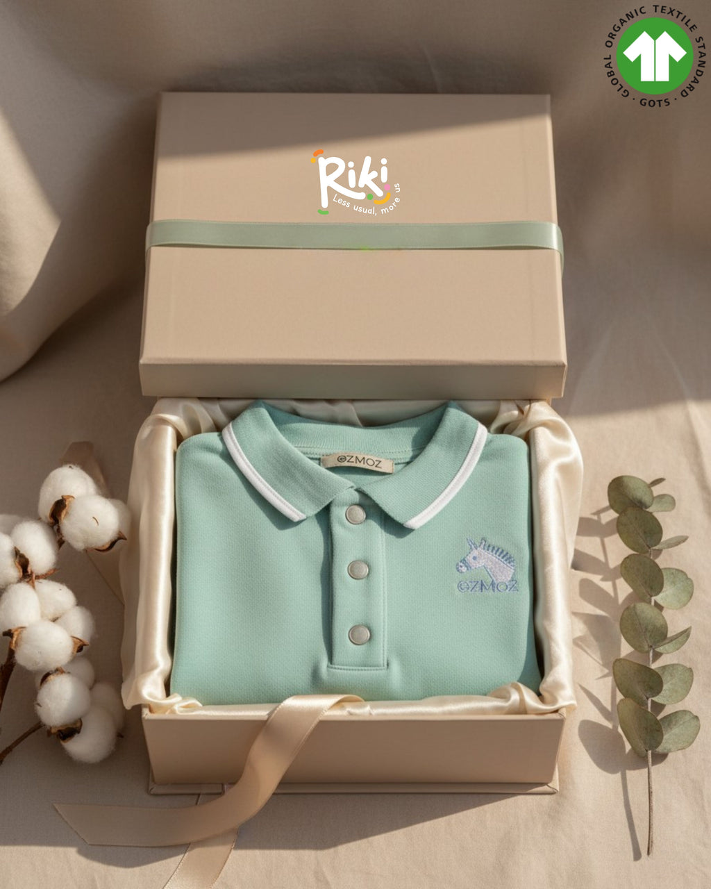 Crystal Baby Organik Pamuk Polo Yaka Uzun Kollu Üst – Eggshell Blue