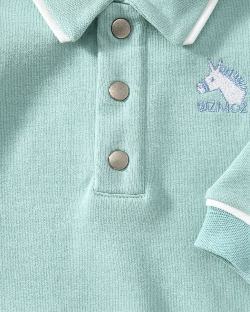 Crystal Baby Organik Pamuk Polo Yaka Uzun Kollu Üst – Eggshell Blue