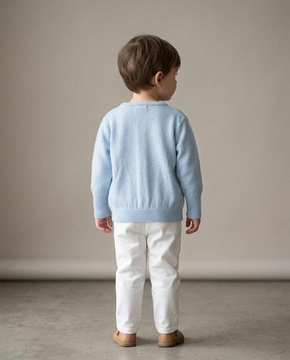 Ozmoz bebe mavisi honeycomb örgü erkek bebek hırka arka görünüm stüdyo 3 ay 4 yaş