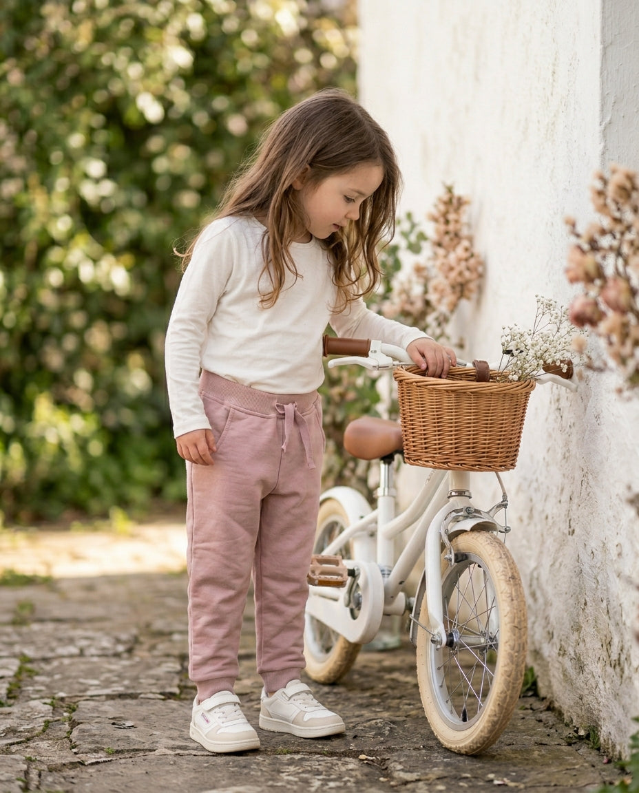 Ozmoz pudra pembe organik kız çocuk eşofman altı bisiklet bahçe bahar lifestyle