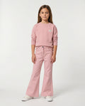 GOTS organik pamuk dusty pink kız çocuk bol paça flare chino pantolon sweatshirt tonal kombin 6-12 yaş