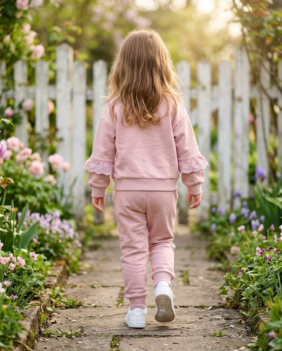 Ozmoz pudra pembe sweatshirt eşofman altı tam set kombin kız çocuk bahar lifestyle