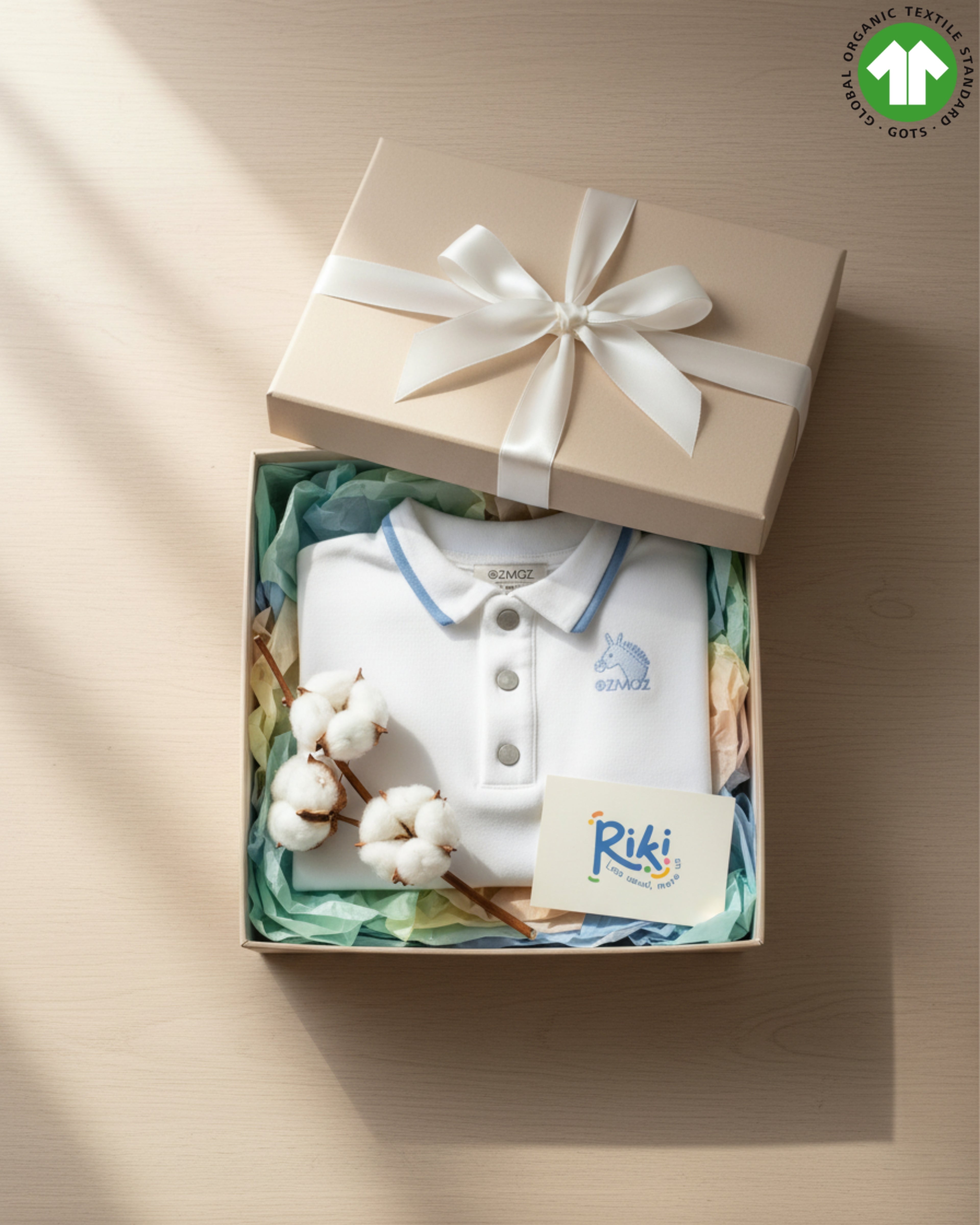 Crystal Baby Organik Pamuk  Polo Yaka Uzun Kollu Üst – Saf Beyaz