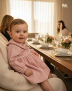 Crystal Baby İnce Fitilli Kadife Dantelli Nakışlı Kız Bebek Elbise - Rose Pink