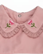 Crystal Baby İnce Fitilli Kadife Dantelli Nakışlı Kız Bebek Elbise - Rose Pink