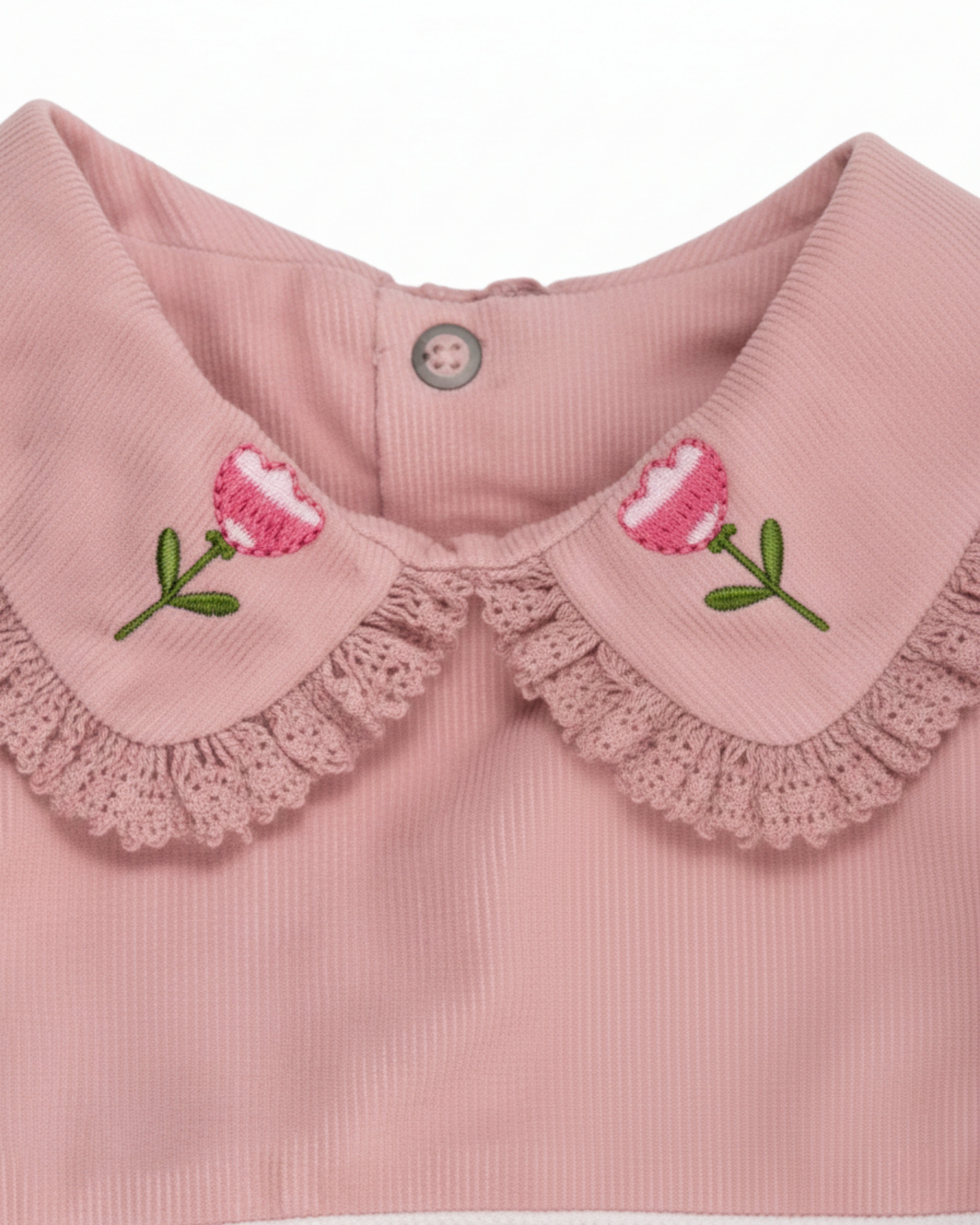 Crystal Baby İnce Fitilli Kadife Dantelli Nakışlı Kız Bebek Elbise