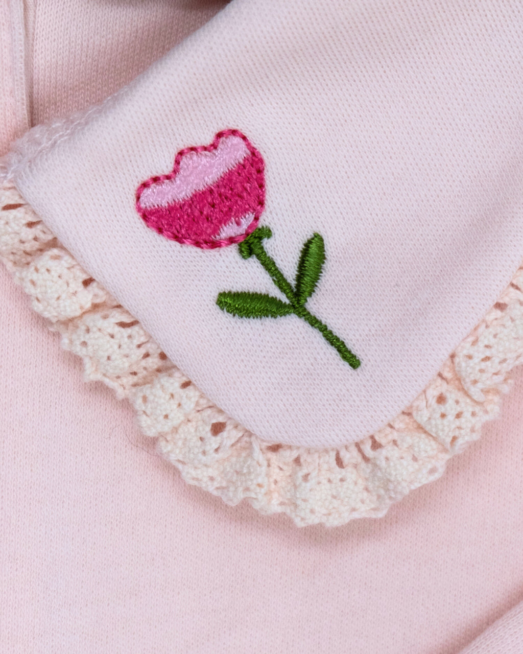 Crystal Baby Organik Pamuk Nakışlı Dantelli Bebek Üst – Açık Pembe