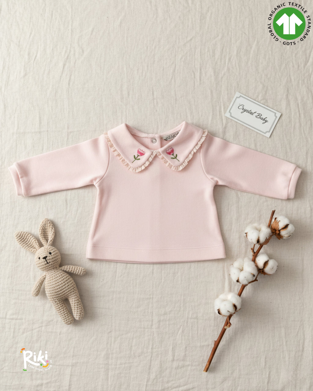 Crystal Baby Organik Pamuk Nakışlı Dantelli Bebek Üst – Açık Pembe