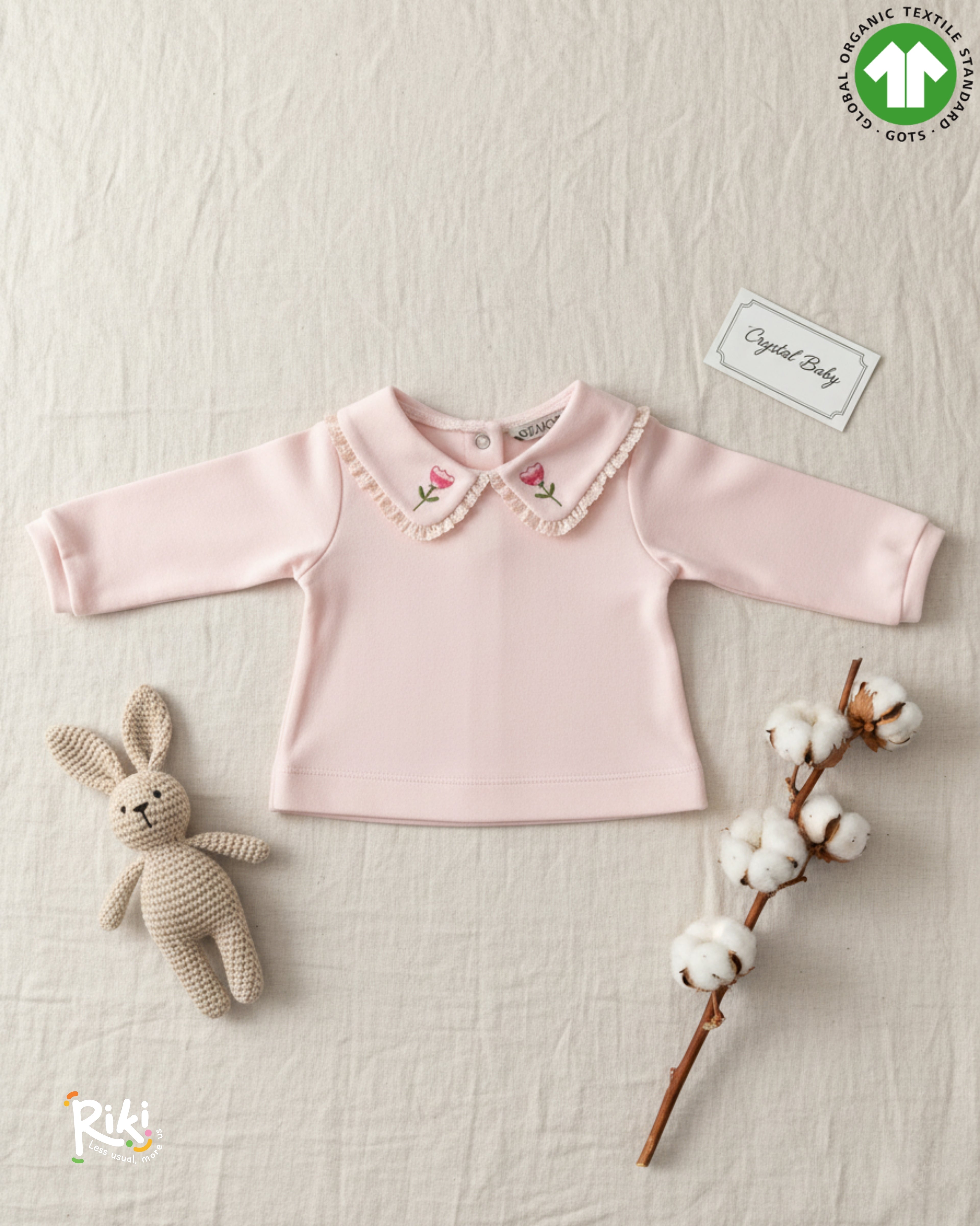 Crystal Baby Organik Pamuk Nakışlı Dantelli Bebek Üst – Açık Pembe