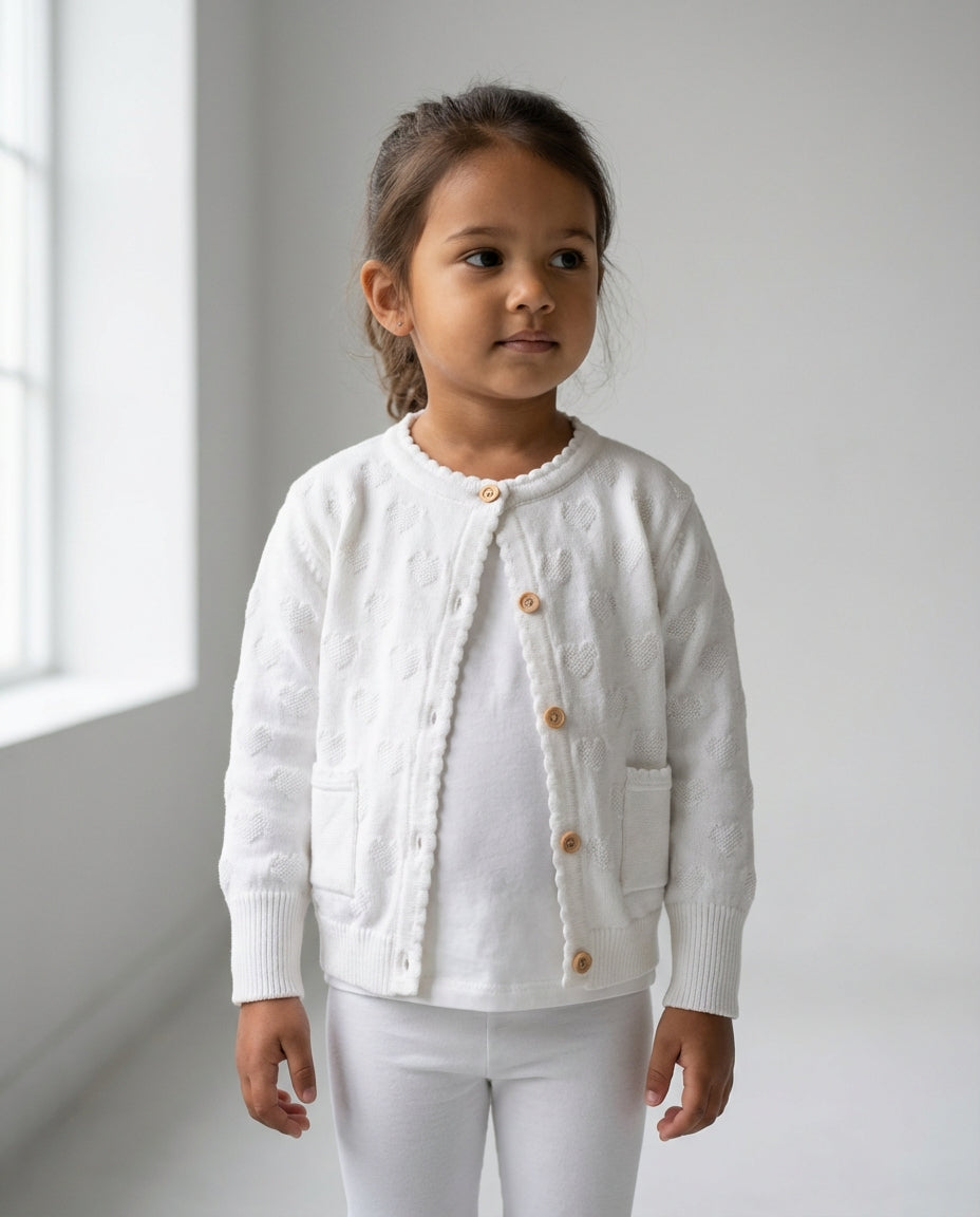 Ozmoz beyaz jakarlı kız bebek hırka stüdyo tam boy beyaz kombin 3 ay 4 yaş