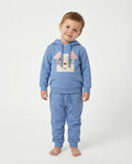 %100 organik pamuk mavi unisex çocuk eşofman takımı önden manken üzerinde görünüm