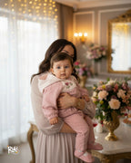 Crystal Baby İnce Fitilli Kadife Nakışlı Kapüşonlu Ceket – Pudra & Soft Rose