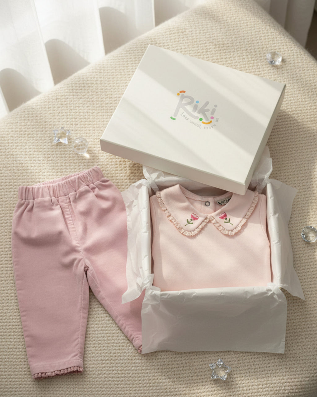 Crystal Baby İnce Fitilli Kadife Dantelli Paça Pantolon – Gül Kurusu