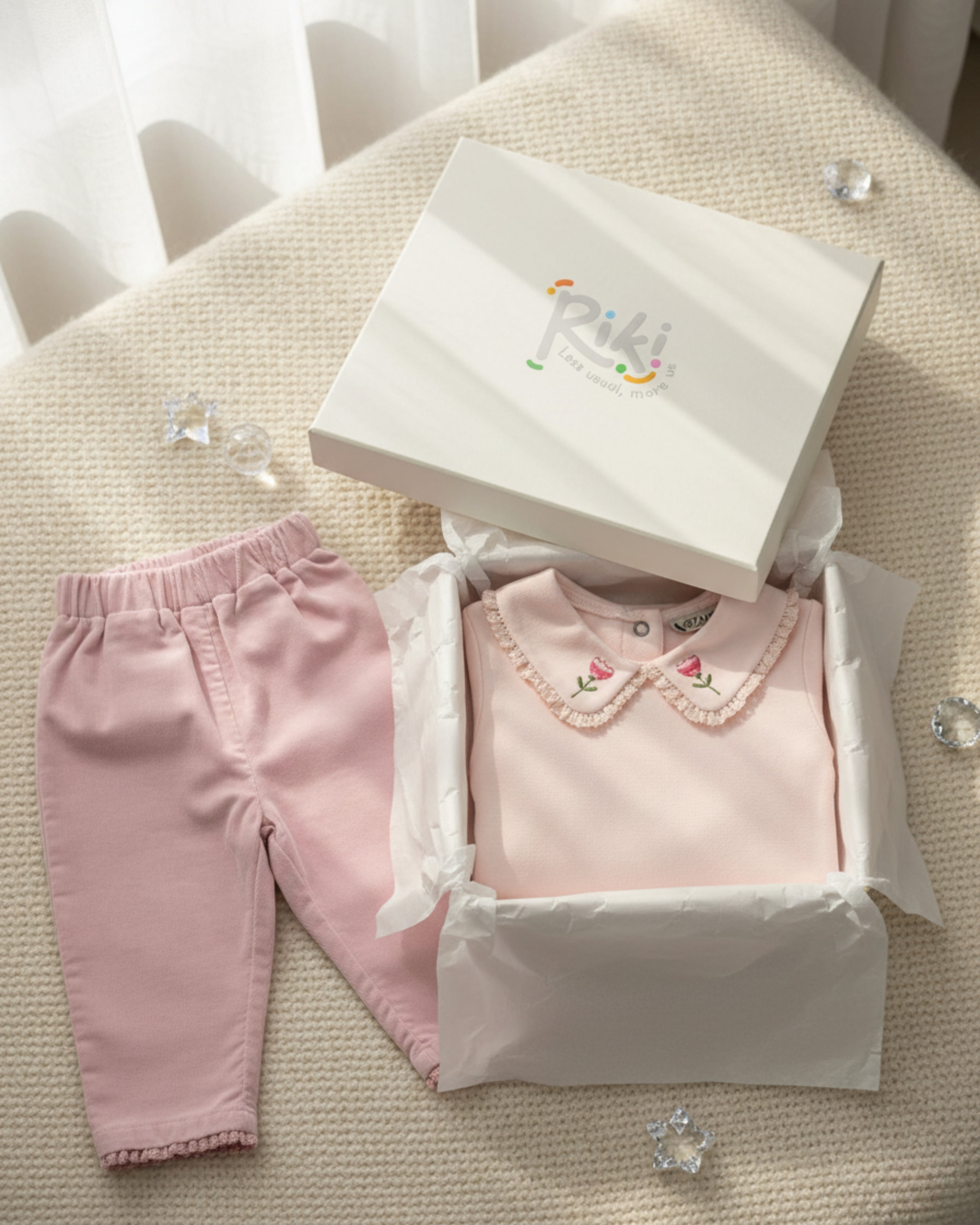 Crystal Baby İnce Fitilli Kadife Dantelli Paça Pantolon – Gül Kurusu