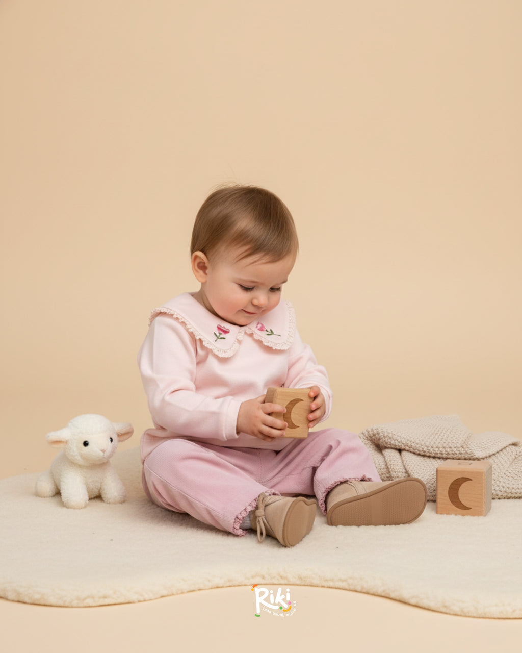 Crystal Baby İnce Fitilli Kadife Dantelli Paça Pantolon – Gül Kurusu