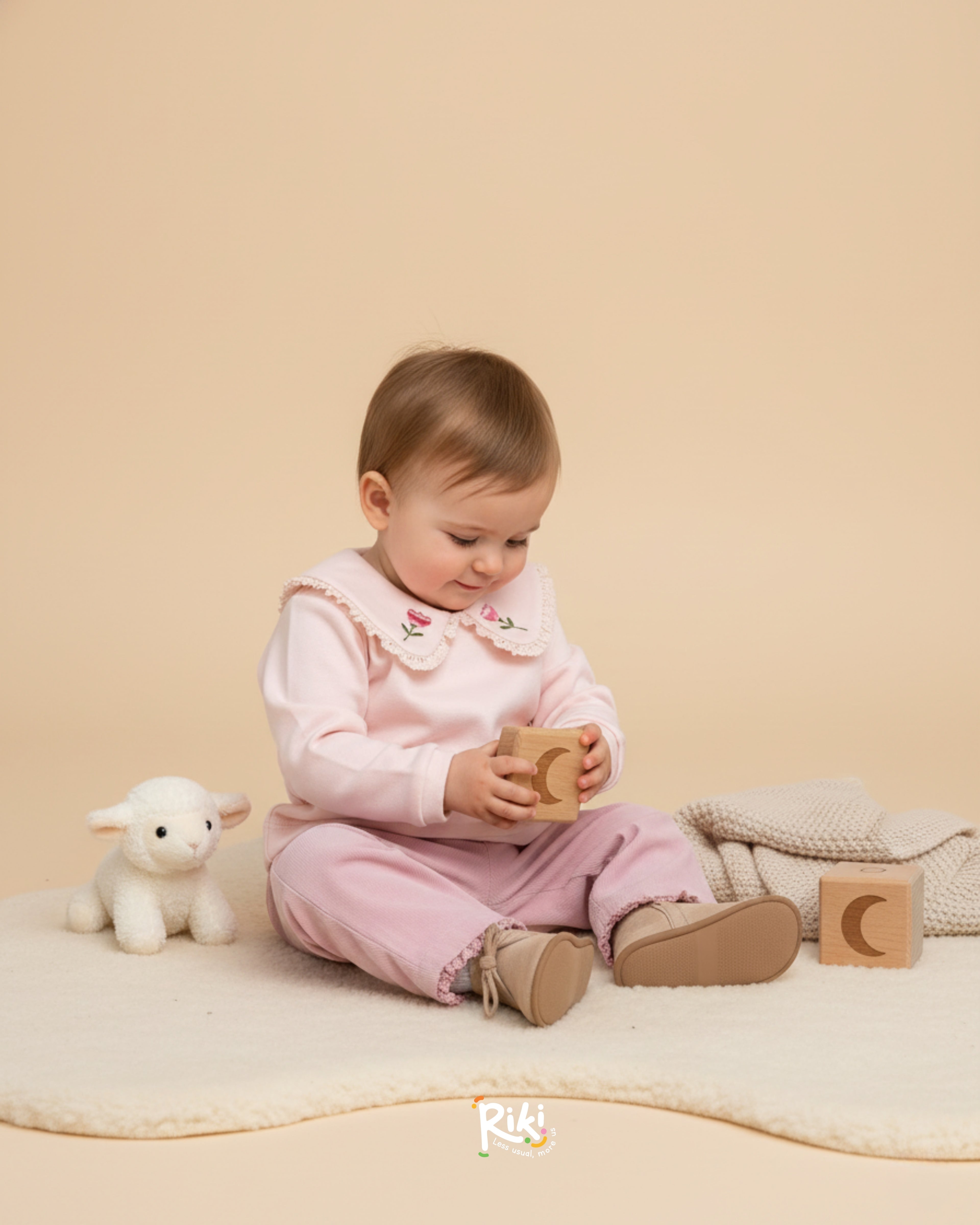 Crystal Baby İnce Fitilli Kadife Dantelli Paça Pantolon – Gül Kurusu