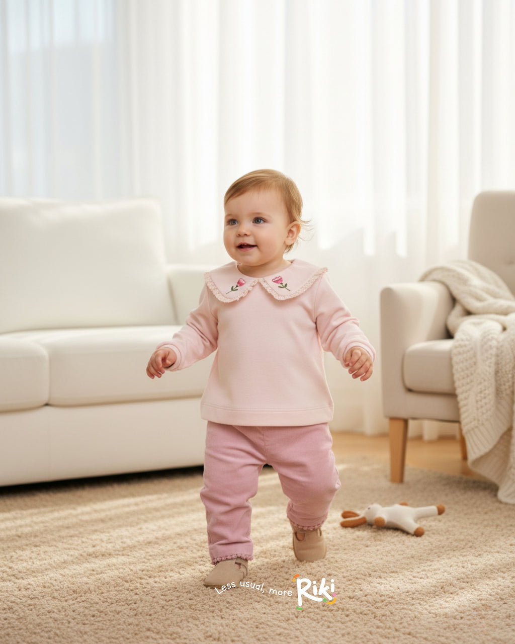 Crystal Baby İnce Fitilli Kadife Dantelli Paça Pantolon – Gül Kurusu