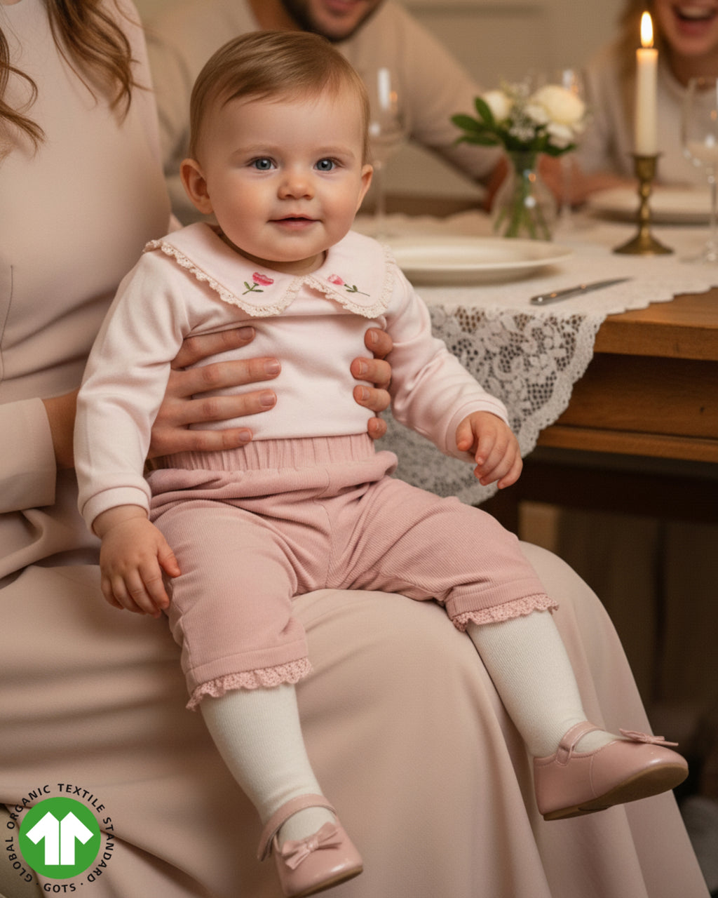 Crystal Baby Organik Pamuk Nakışlı Dantelli Bebek Üst – Açık Pembe