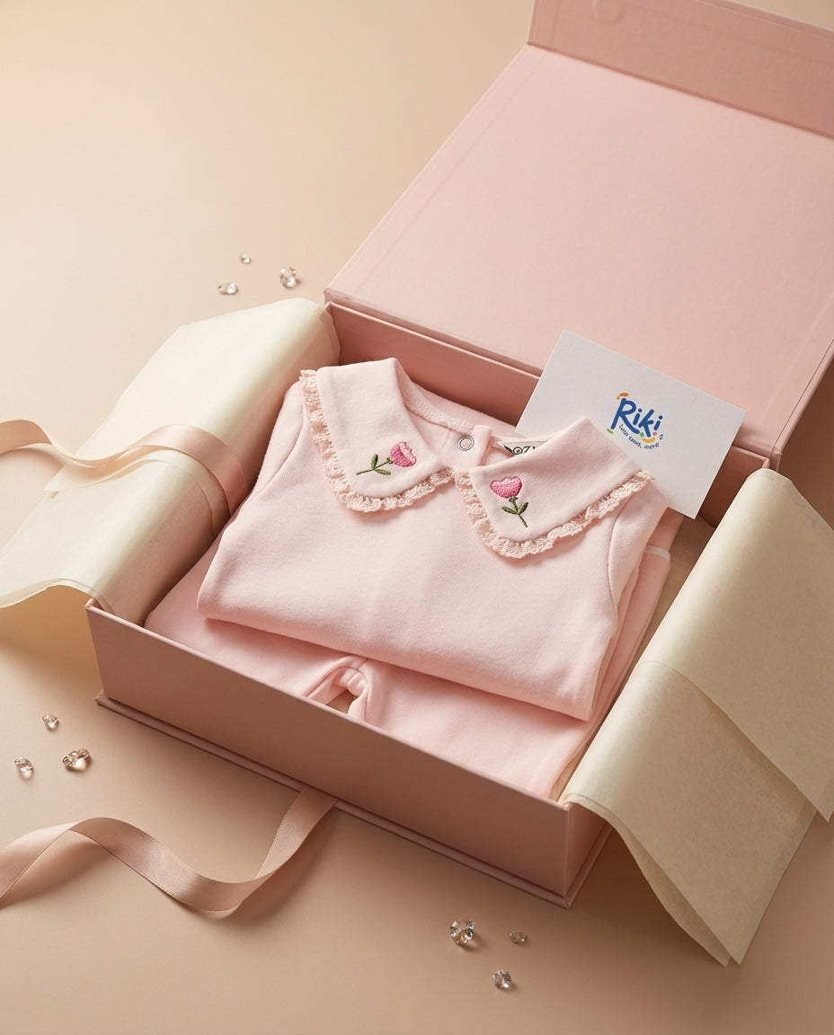 Crystal Baby Organik Pamuk Nakışlı Dantelli Bebek Üst – Cloud Pink