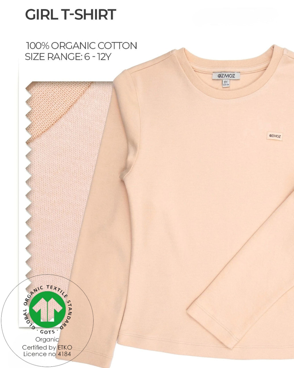 GOTS sertifikalı %100 organik pamuk yavruağzı peach kız çocuk sweatshirt kumaş doku detayı Ozmoz tasarım