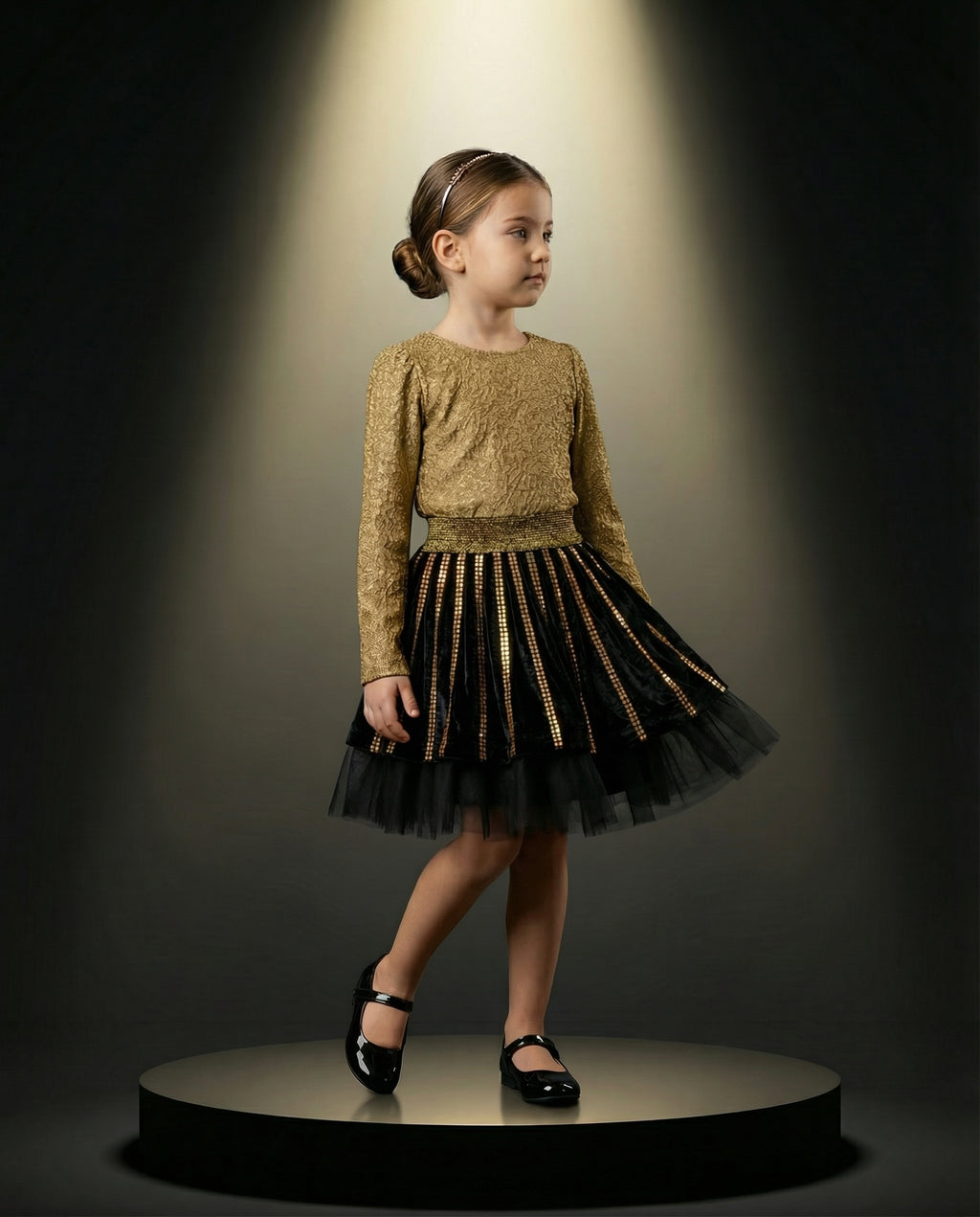 Gold Velvet Shine Skirt – Işıltılı Kadife & Yumuşak Tül Tasarım Özel Dikim Etek