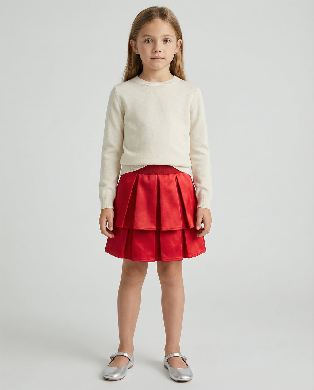 Özel Dikim Çift Katlı Kırmızı Saten Pile Etek – Usta Terzi El İşçiliği ile