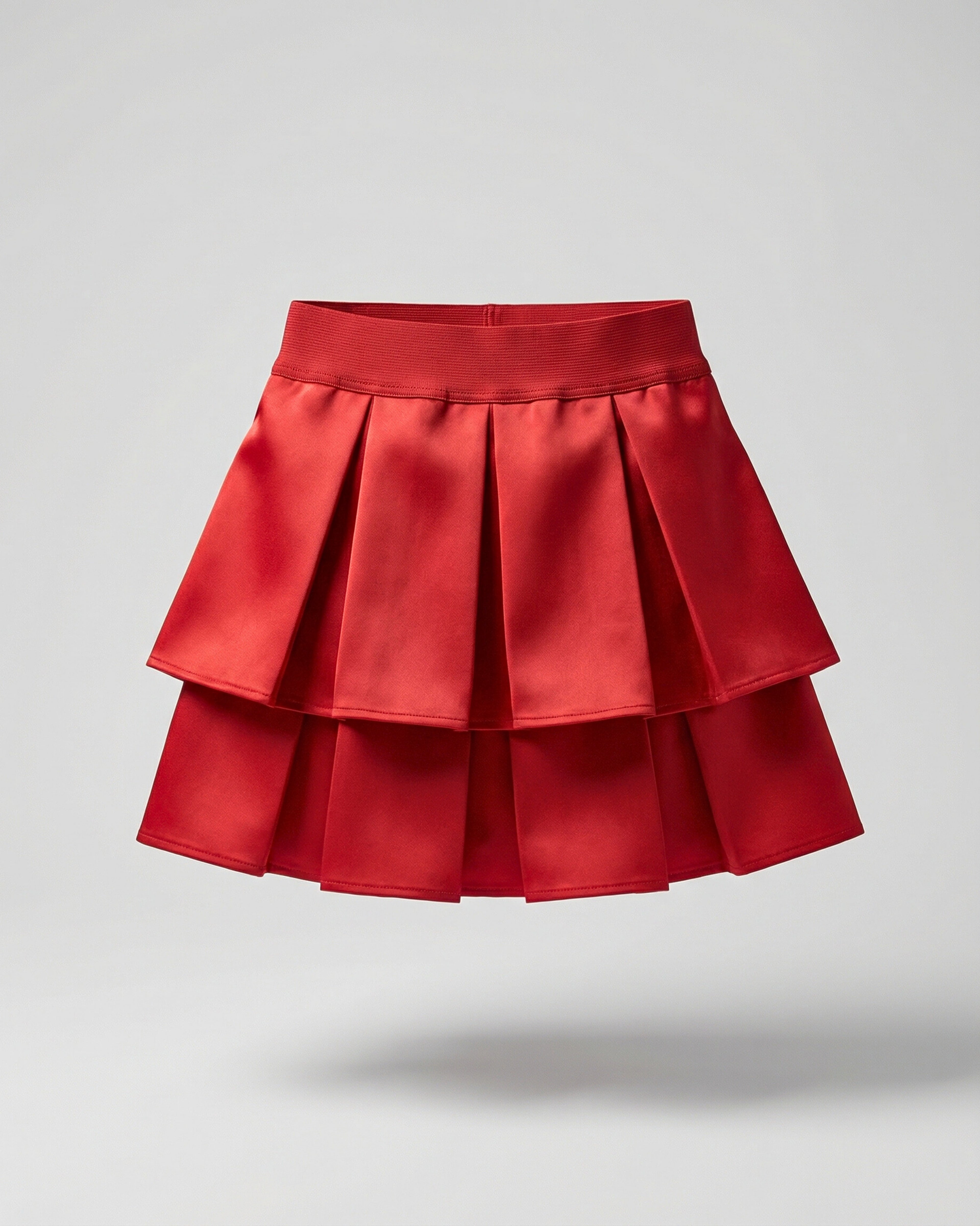 Özel Dikim Çift Katlı Kırmızı Saten Pile Etek – Usta Terzi El İşçiliği ile