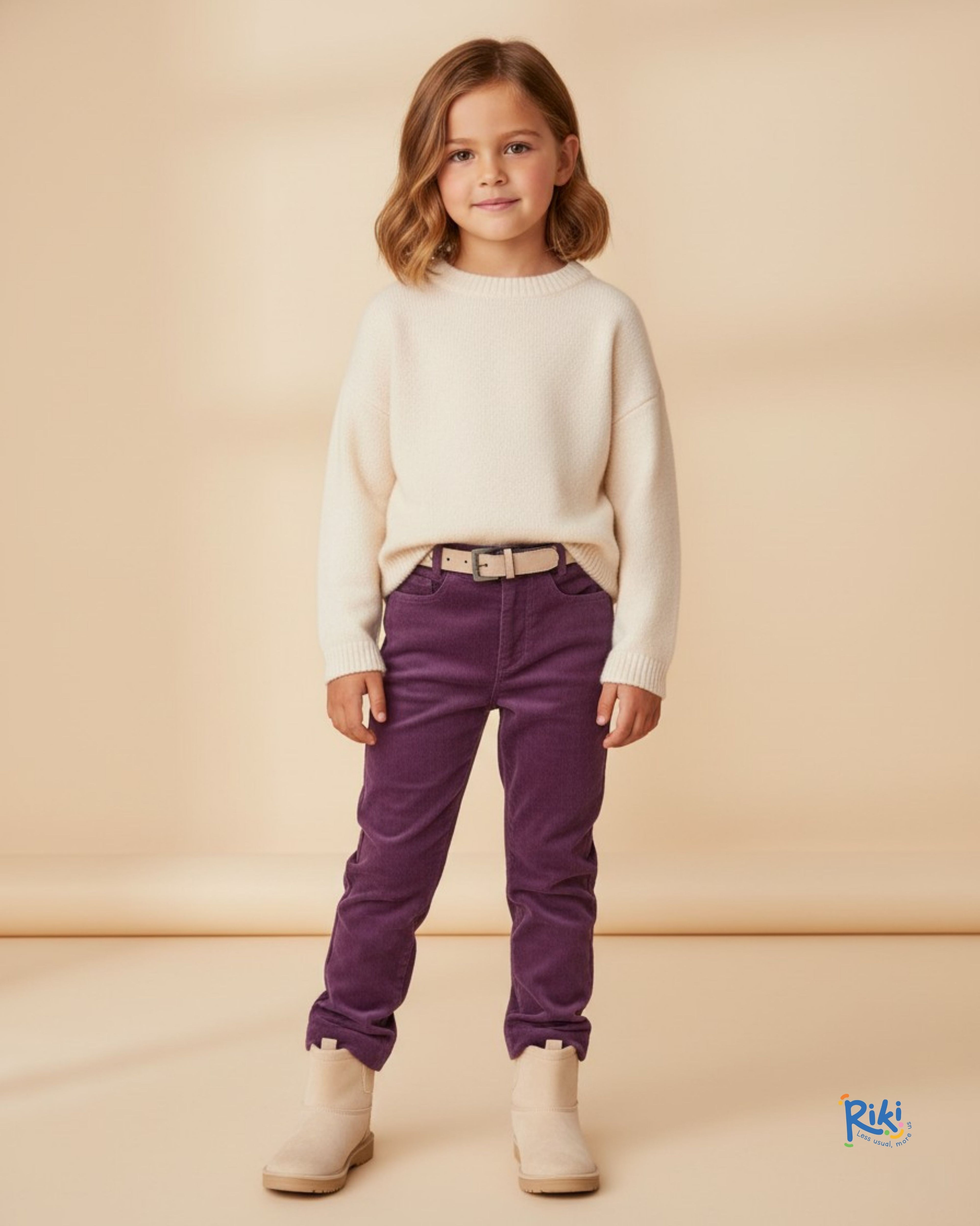 Fitilli Kadife Slim Kesim Mor Kışlık Unisex Çocuk Pantolon