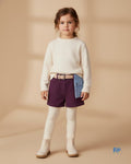 Fitilli Kadife Cep Detaylı Mor Kız Çocuk Şort | Kışlık Esnek Kumaş