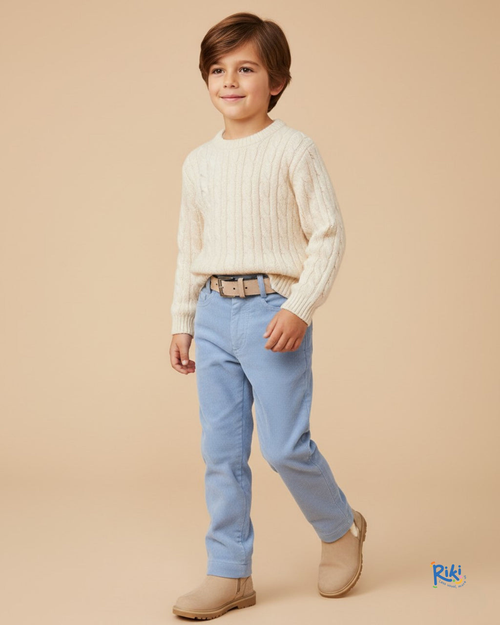 Fitilli Kadife Açık Mavi Unisex Çocuk Pantolon | Kışlık Rahat Kalıp