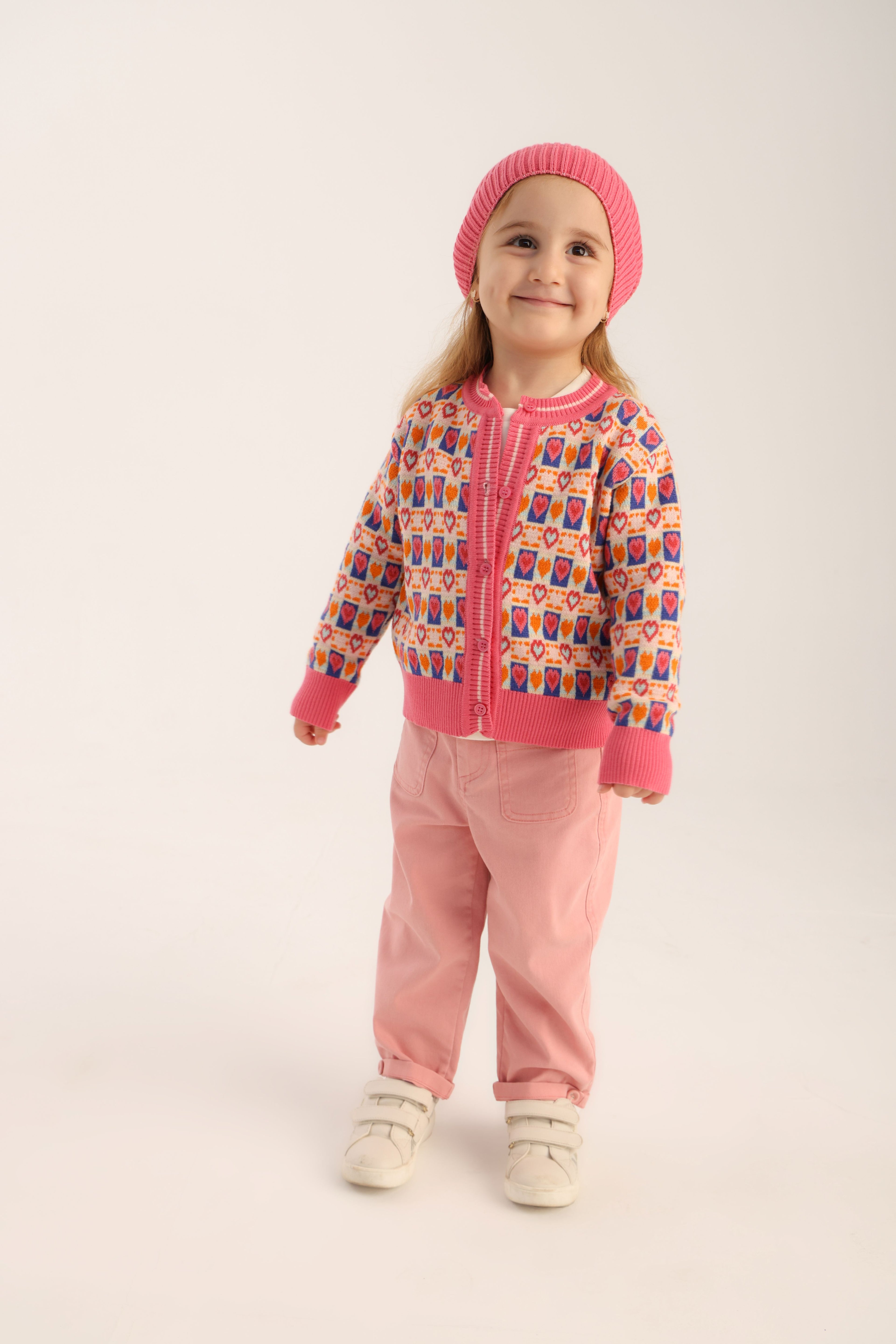 Patique Organik Pamuk Lovely Hearts 3’lü Kız Seti – (Triko Hırka + Ultra Soft Denim + T-Shirt)