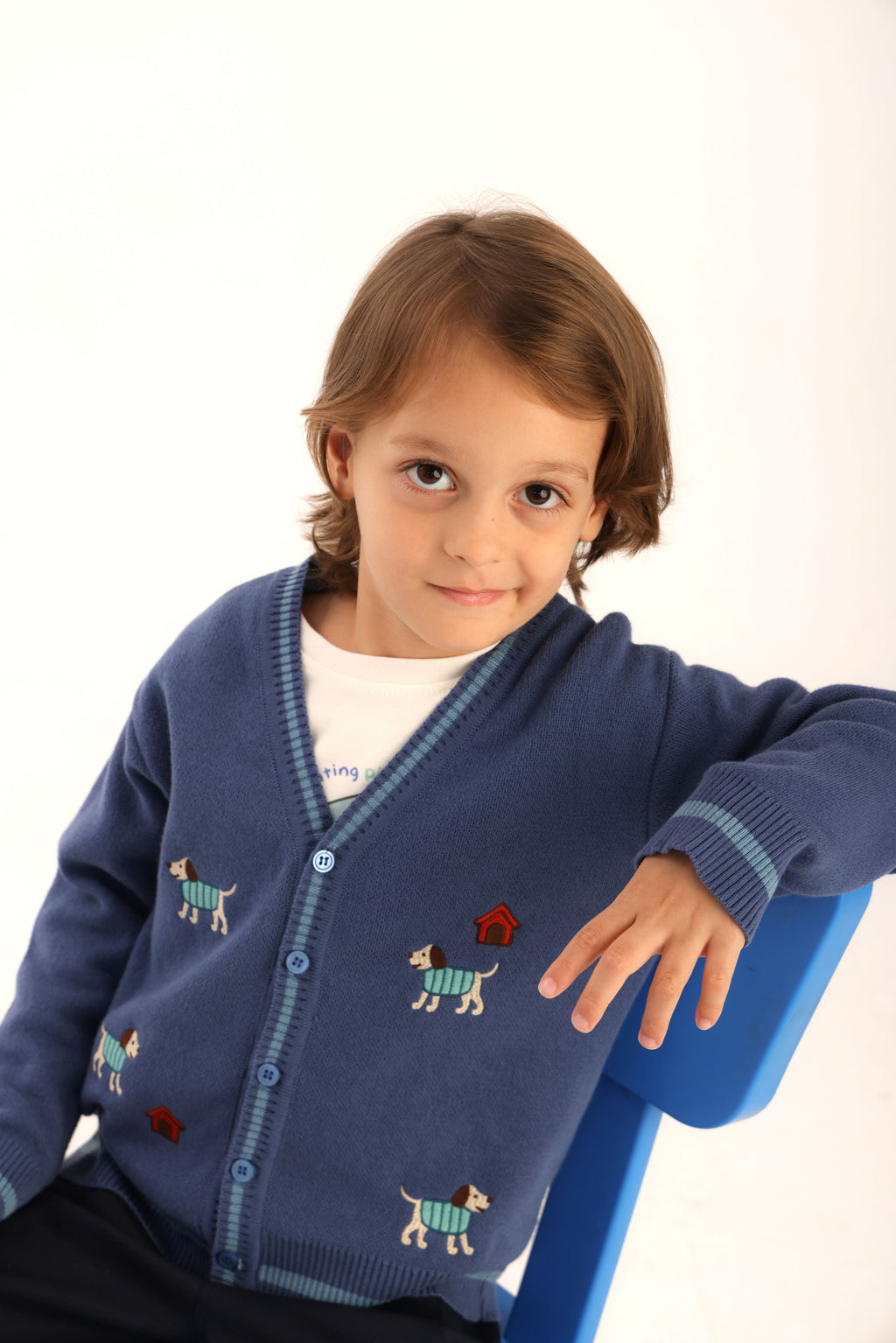 Patique Organik Pamuk Puppy Dreams 3’lü Set – (Nakışlı Hırka + T-Shirt + Gabardin Pantolon)