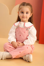 Patique SweetHearts Denim Salopet Set – Yumuşak Denim + Scallop Yakalı Gömlek