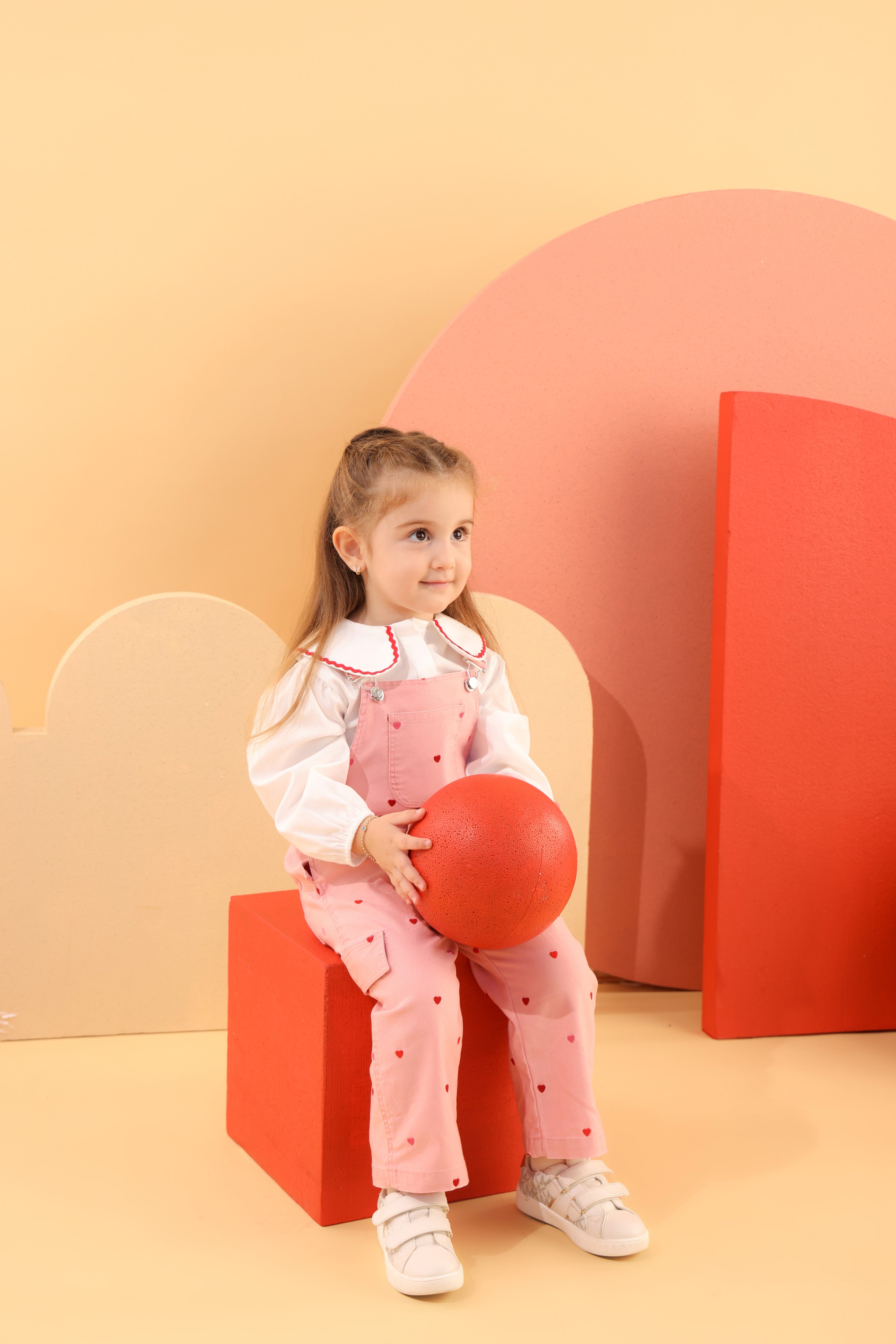 Patique SweetHearts Denim Salopet Set – Yumuşak Denim + Scallop Yakalı Gömlek