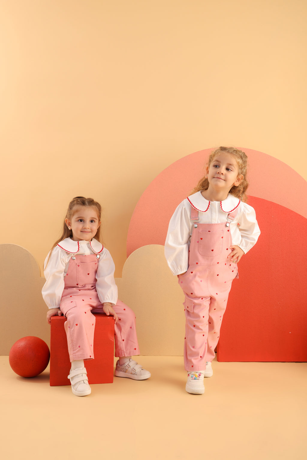 Patique SweetHearts Denim Salopet Set – Yumuşak Denim + Scallop Yakalı Gömlek