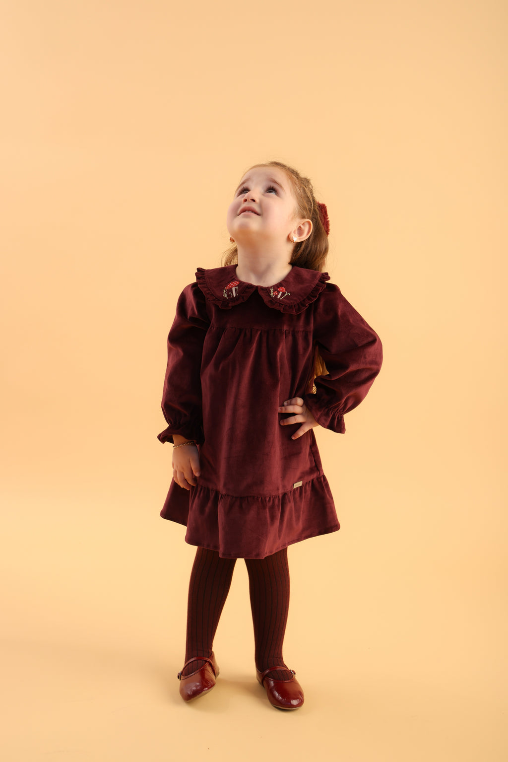 Patique Velvet Forest Dress – Kadife Yumuşak Elbise + Hediyeli Külotlu Çorap (%97 Pamuk)