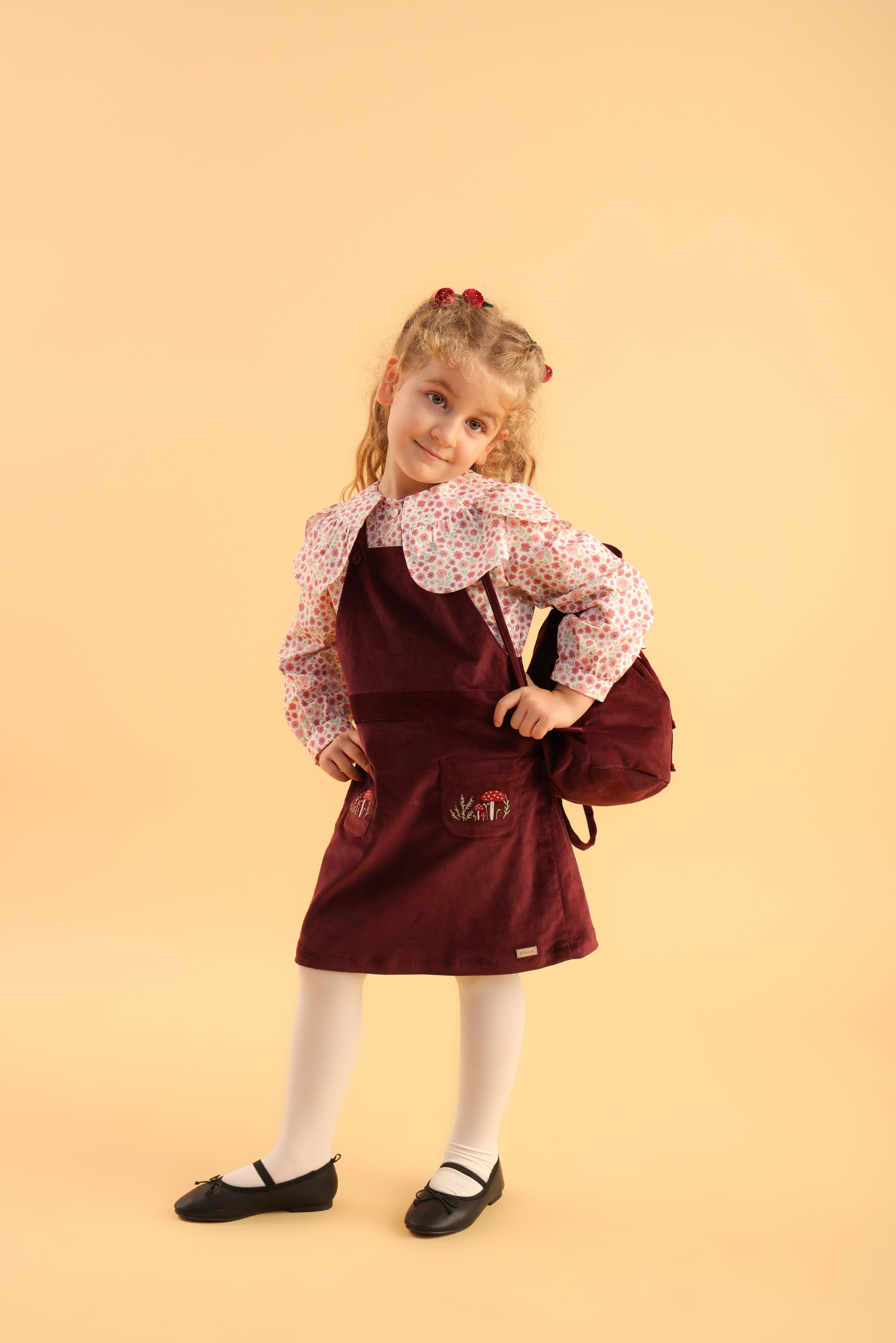 Patique Velvet Forest Bordo Jile & Çiçekli Gömlek Set (Çorap Hediyeli)