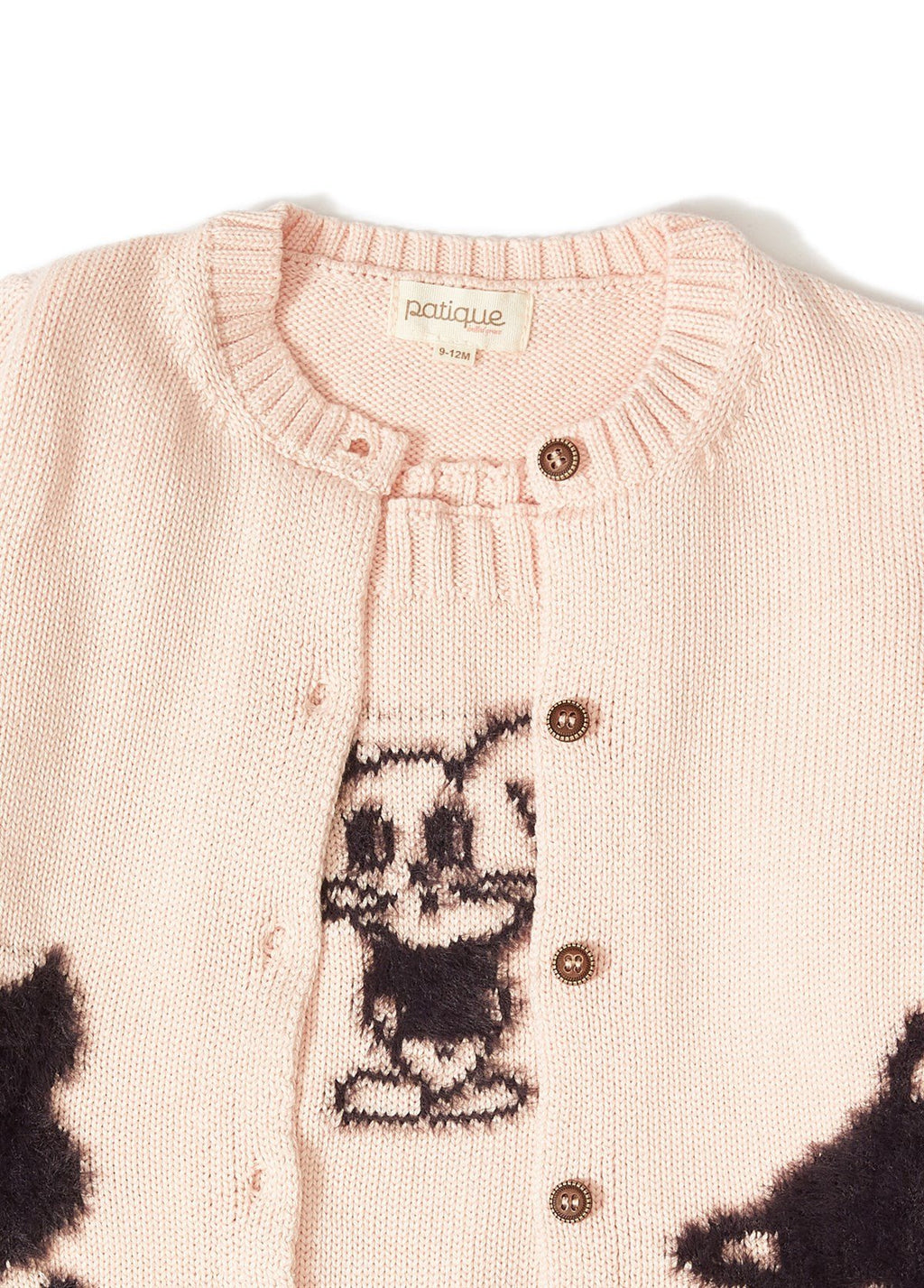 Organik Pamuk Pembe Kedi Desenli Triko Kız Bebek Takımı (Hırka & Salopet)