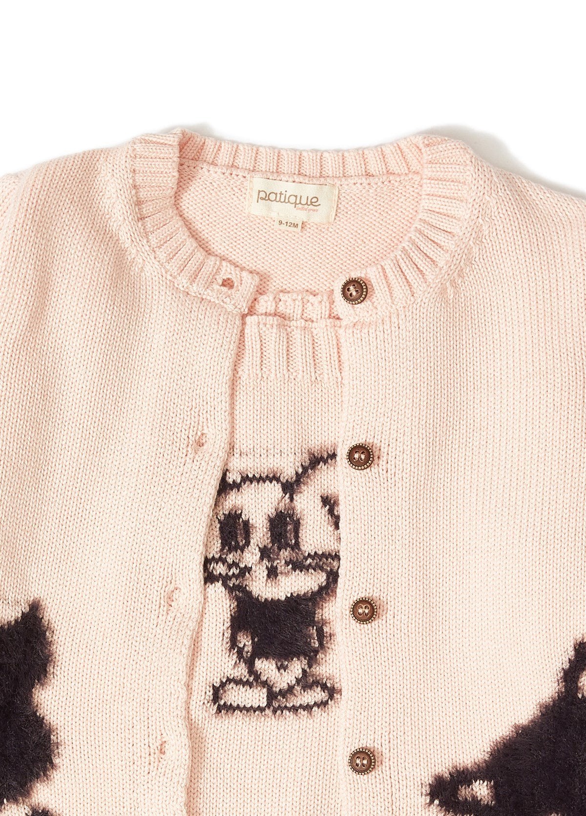 Organik Pamuk Pembe Kedi Desenli Triko Kız Bebek Takımı (Hırka & Salopet)