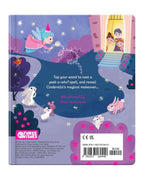Peek-A-Who Cinderella arka kapağı, peri anne, şato ve orman hayvanları