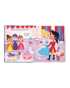 Peek-A-Who Cinderella balo açılımı, prensle dans eden Külkedisi ve üvey kardeşler