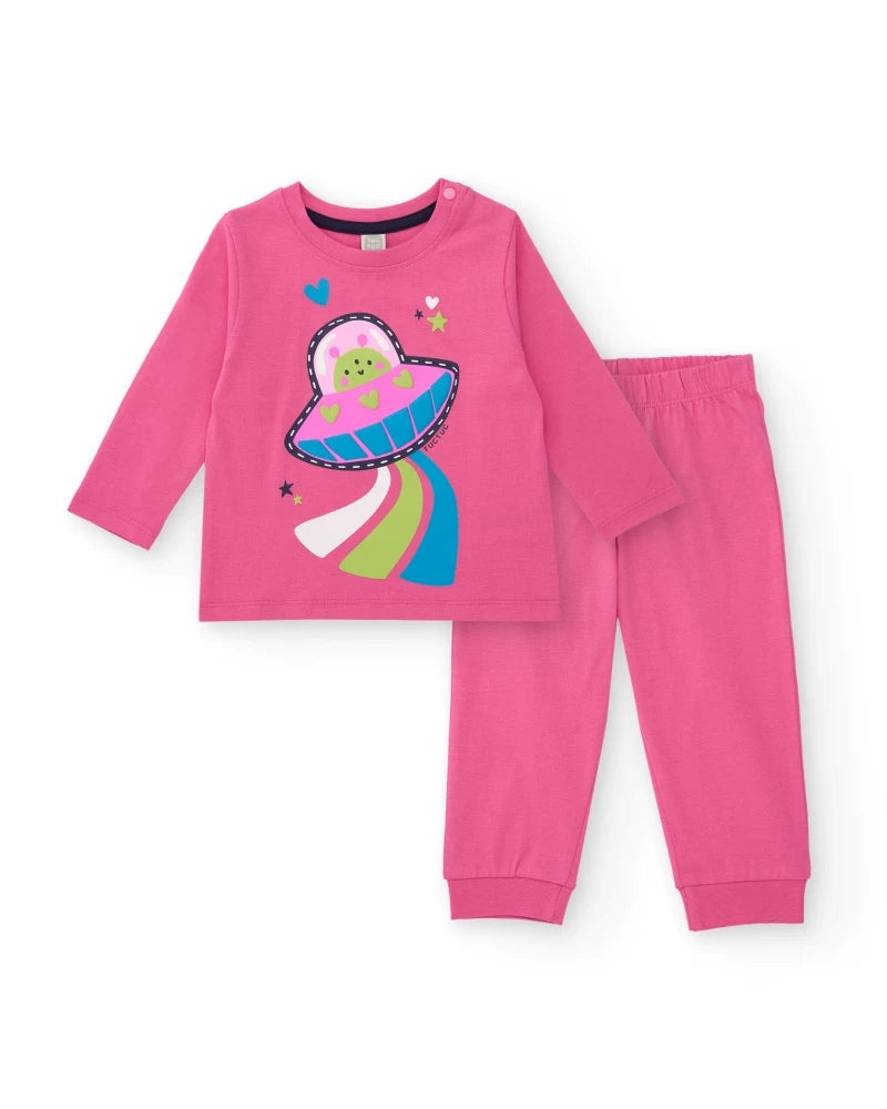 Tuc Tuc Kız Çocuk Pijama Takımı – Pembe Renkli, Uzay Gemisi Desenli