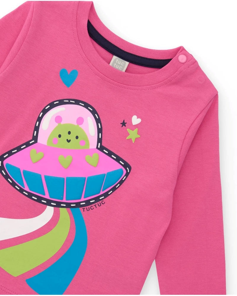 Tuc Tuc Kız Çocuk Pijama Takımı – Pembe Renkli, Uzay Gemisi Desenli