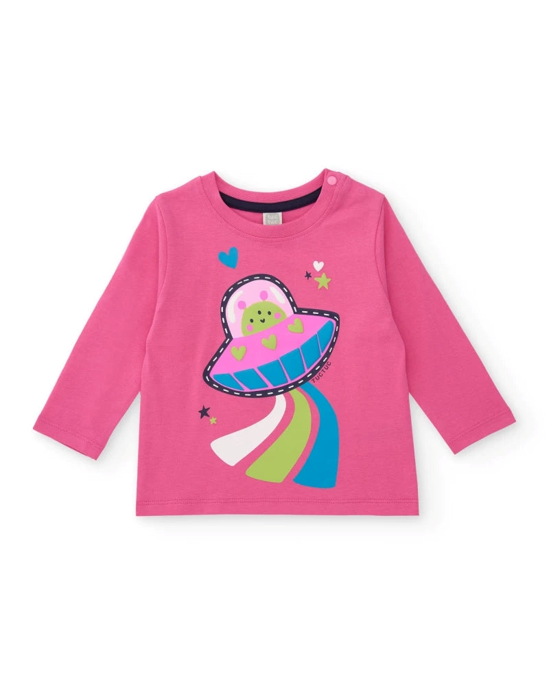 Tuc Tuc Kız Çocuk Pijama Takımı – Pembe Renkli, Uzay Gemisi Desenli
