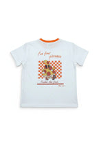 Miela Kids pizza baskılı tişört ve lacivert şort takım düz yatış arka görünüm, Fun food pizzaaaa baskısı