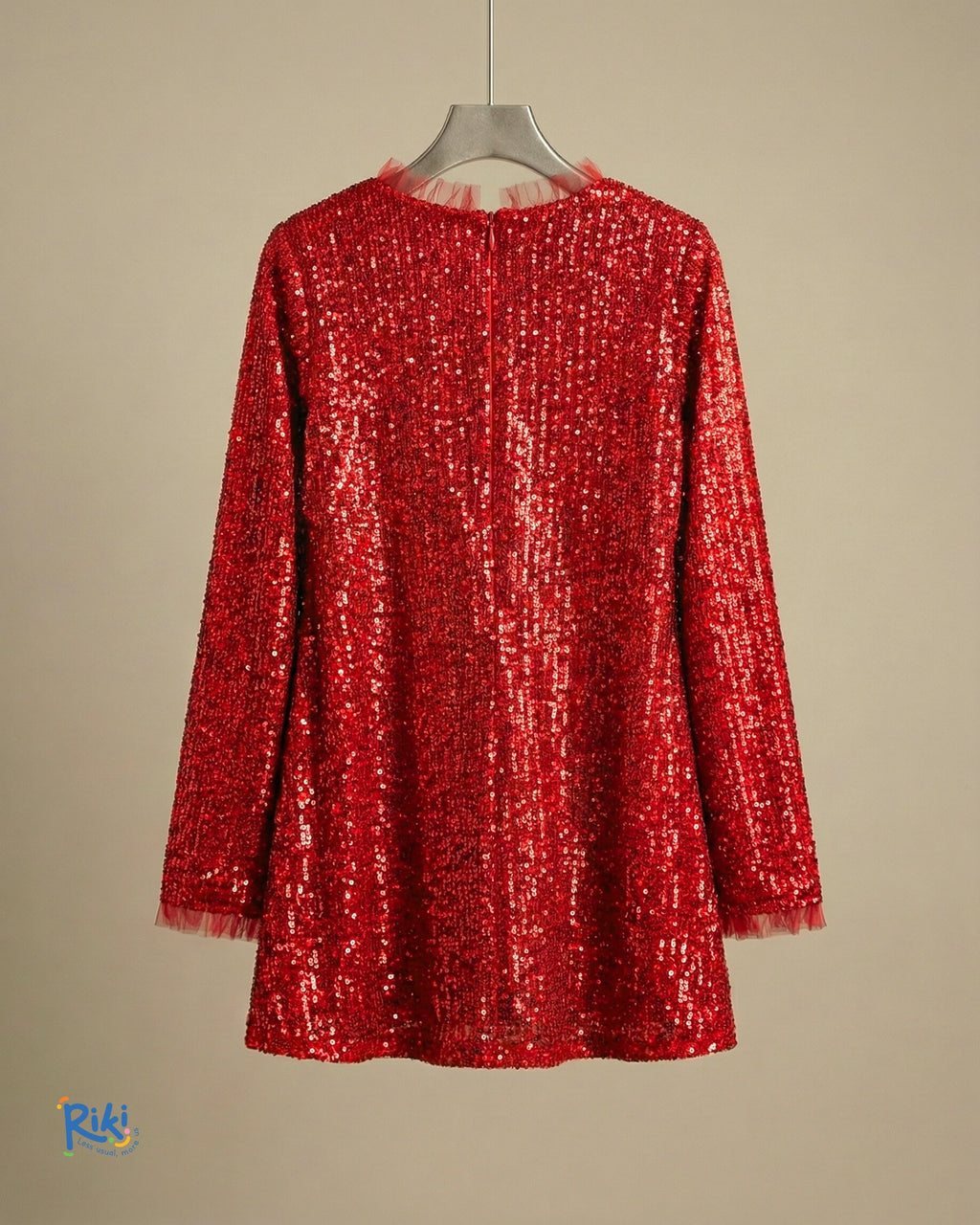 Soft Shine Özel Dikim Kız Çocuk Kırmızı Pul Payet Elbise